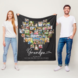 Heart Photo Collage Best Grandpa Ever We Love You Fleece Blanket