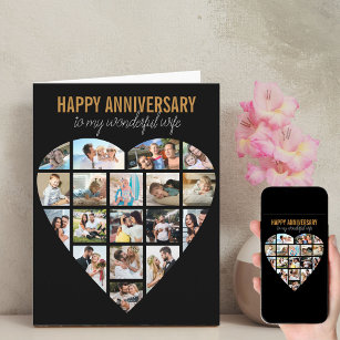Heart Photo Collage Black Personalised Anniversary Card