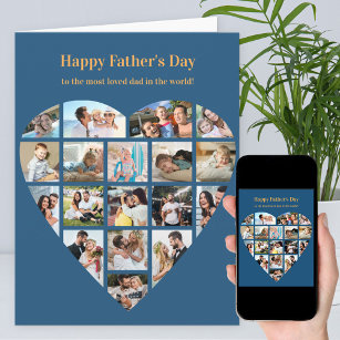 Heart Photo Collage Blue Personalised Fathers Day Card