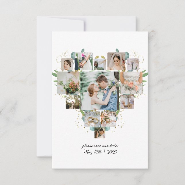 Heart Photo Collage Couple Wedding Save The Date (Front)