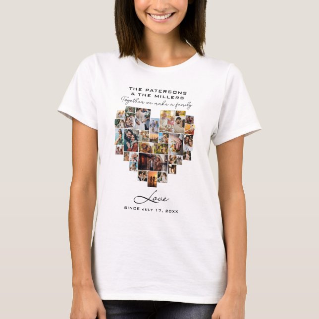 Heart Photo Collage Family Anniversary Elegant T-Shirt (Front)