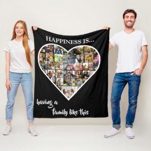 Heart Photo Collage Happiness is Having a Family Fleece Blanket