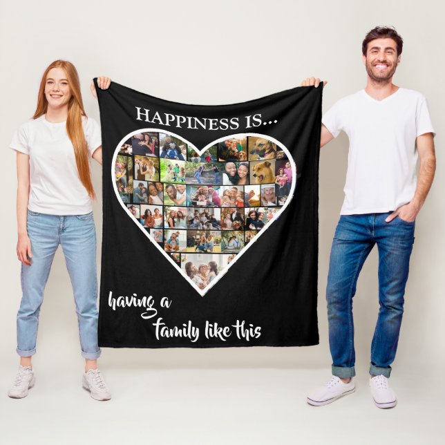 Heart Photo Collage | Happiness is Having a Family Fleece Blanket (In Situ)