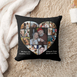 Heart Photo Collage I Love You Personalised Black Cushion