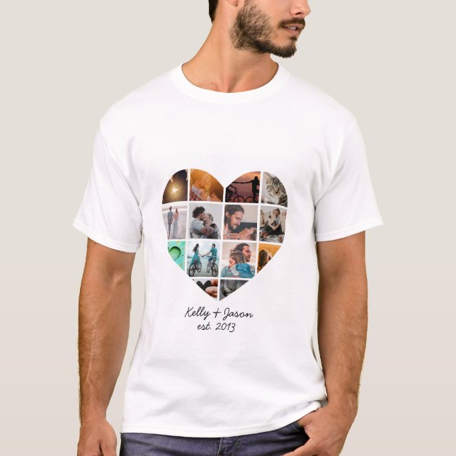 Heart Photo Collage Love Couple Family T-Shirt (Front)
