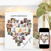 Heart Photo Collage Love Script Birthday Card