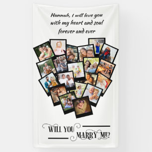 Heart Photo Collage Love You Marry Me Black White Banner