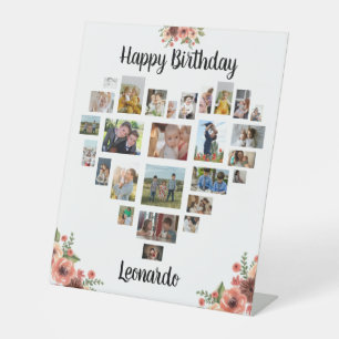 Heart Photo Collage Personalised Script Birthday M Pedestal Sign