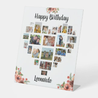 Heart Photo Collage Personalised Script Birthday M Pedestal Sign