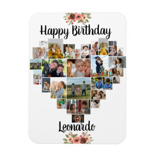 Heart Photo Collage Personalized Script Birthday Magnet