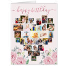 Heart Photo Collage Pink Peony Big Birthday Card