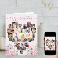 Heart Photo Collage Pink Peony Birthday