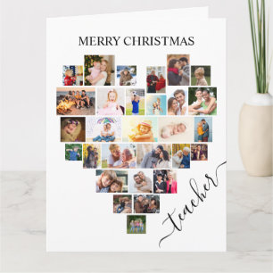 Heart Photo Collage Teacher Script Holiday Card