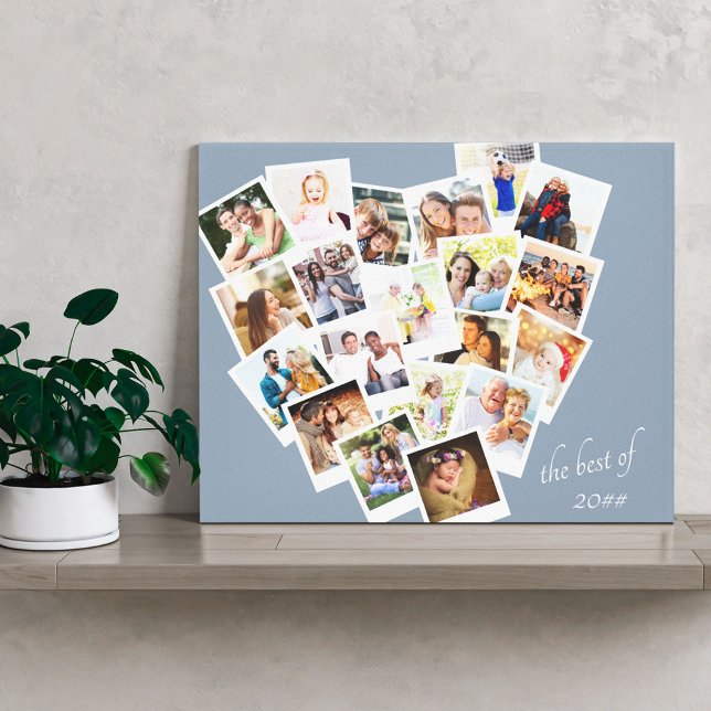 Heart Photo Collage The Best of Year Blue Grey Canvas Print (Creator Uploaded)