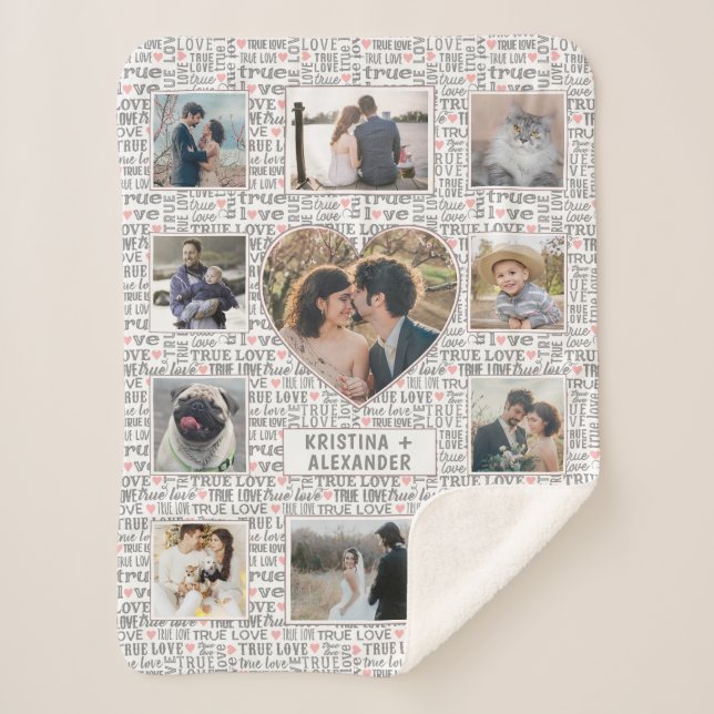 Heart Photo Collage True Love Valentine or Wedding Sherpa Blanket (Front)