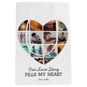 Heart Photo Collage Valentine's Custom Text  Medium Gift Bag