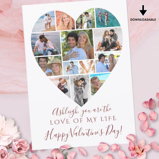 Heart Photo Collage Valentines Day Custom Text Holiday Card (Creator Uploaded)