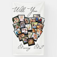 Heart Photo Collage Will You Marry Me Black White