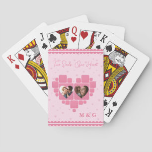 Heart Photo Collage with Custom Pictures, Monogram Playing Cards
