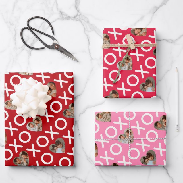 Heart Photo Collage XOXO Reds & Pink Wrapping Paper Sheet (Front)