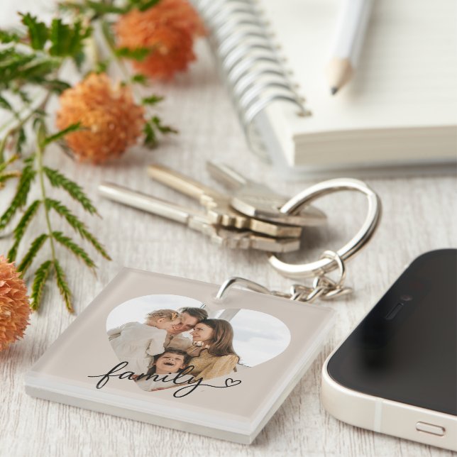 Heart Photo Family Acrylic Keychain – Personalised (Front Right)