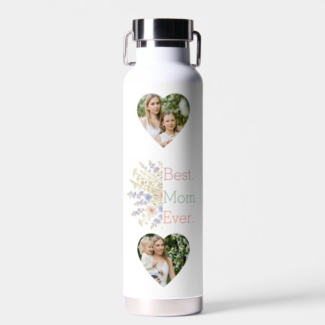 Heart Photo & Floral Design - Perfect Mother's Day Water Bottle (Front)