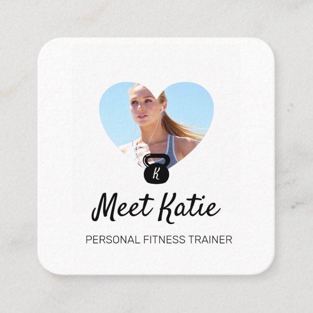 Heart Photo Frame Personal Trainer kettlebell Square Business Card (Front)