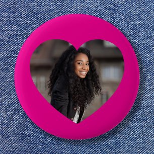 Heart Photo Hot Pink 6 Cm Round Badge