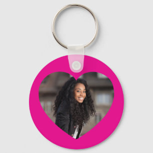 Heart Photo Hot Pink Key Ring