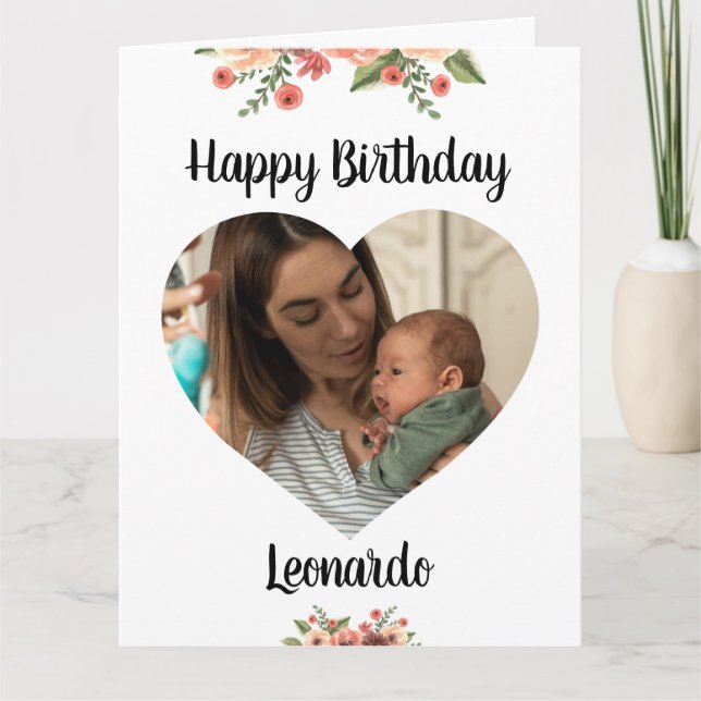 Heart Photo Personalised Script Birthday Card (Front)