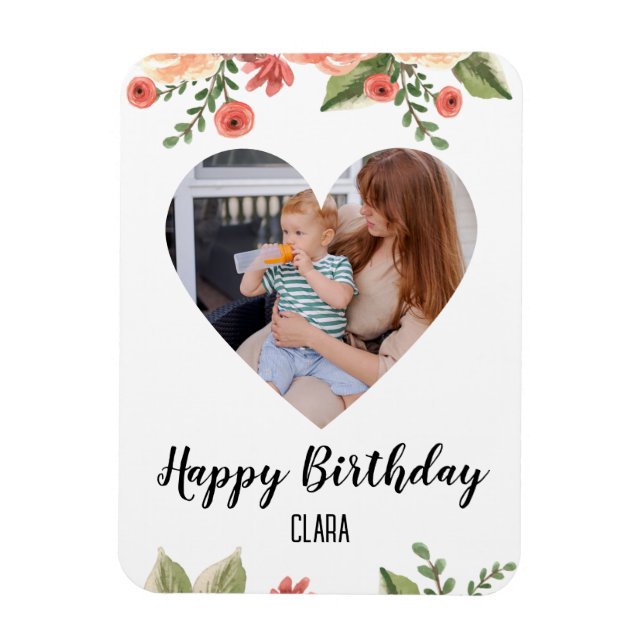 Heart Photo Personalised Script Birthday Magnet (Vertical)