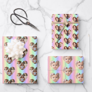 Heart Photo Personalised, Vertical Rainbow Wrapping Paper Sheet