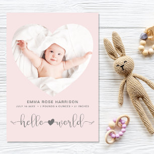  Heart Photo Pink Girl Birth Announcement