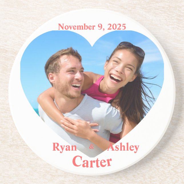 Heart Photo Wedding Bride & Groom Coaster (Front)