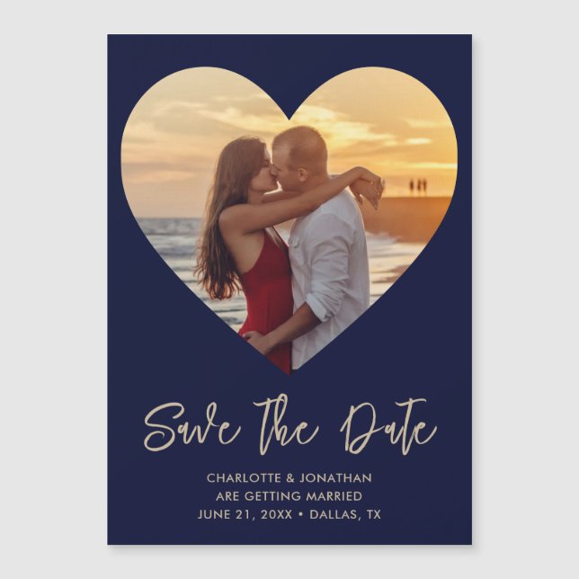 Heart Photo Wedding Save The Date Magnetic Card (Front)