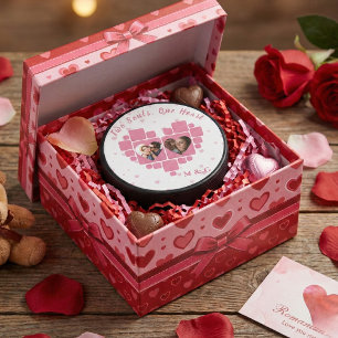 Heart Photo with Custom Pictures & Monogram Hockey Puck