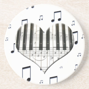 Heart Piano Keyboard and Music Notes Coaster