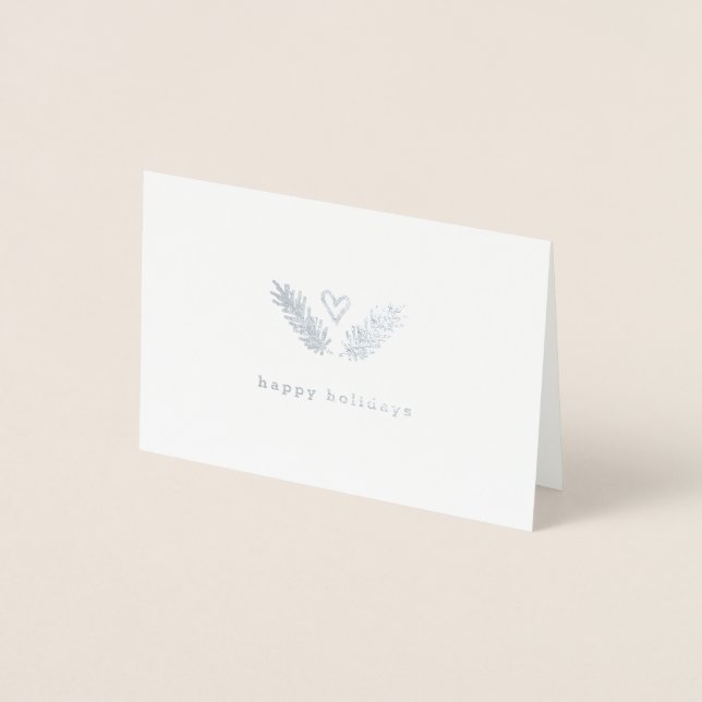 Heart & Pine - Silver & Kraft Paper Happy Holidays Foil Card (Front)