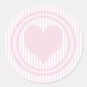 Heart & Pink and white stripes Classic Round Sticker