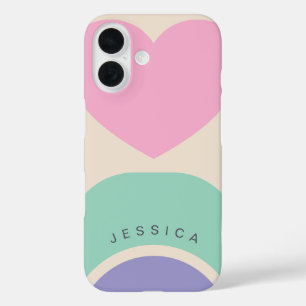 Heart Pink Green Purple Shaped Personalised Name iPhone 16 Case