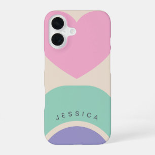 Heart Pink Green Purple Shaped Personalised Name iPhone 16 Case