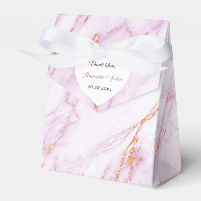 Heart Pink Marble Gold Wedding Favor Thank You Favour Box (Front Side)