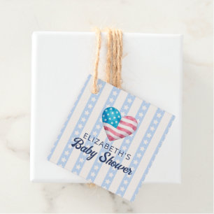 Heart & Pink Stars Stripes Boy Baby Shower Favour Tags