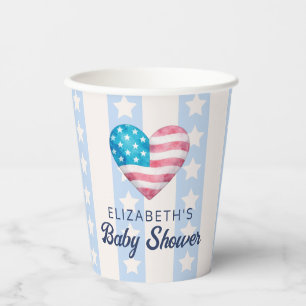 Heart & Pink Stars Stripes Boy Baby Shower Paper Cups