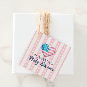 Heart & Pink Stars Stripes Girl Baby Shower Favour Tags