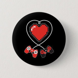 Heart Pixel Art Video-game Controller Valentines D 6 Cm Round Badge