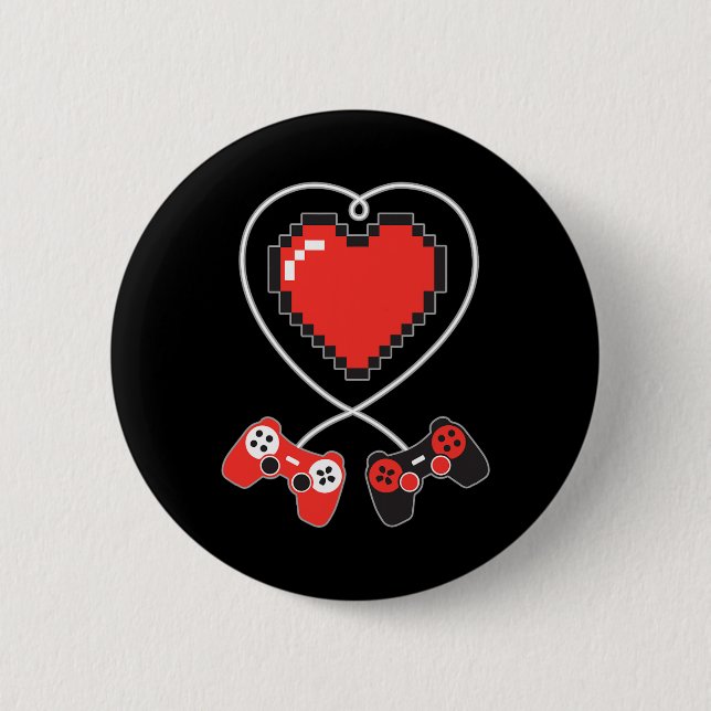 Heart Pixel Art Video-game Controller Valentines D 6 Cm Round Badge (Front)