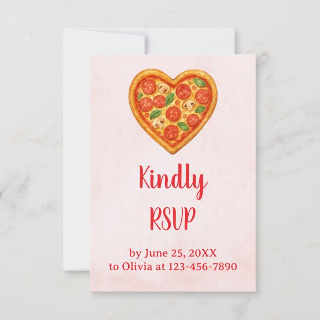 Heart Pizza RSVP Card | Red Chequered Italian (Front)