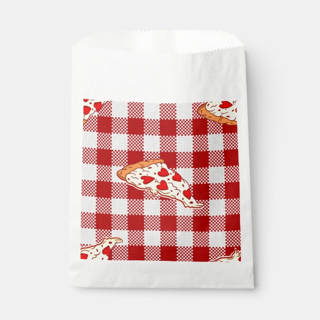 heart pizza valentine red gingham  favour bags (Front)