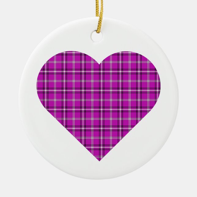 Heart Plaid Pink Purple Black Ceramic Tree Decoration (Front)